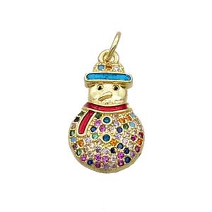 Copper Snowman Pendant Pave Zircon Enamel Gold Plated, approx 11.5-17.5mm