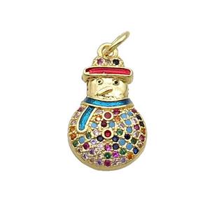 Copper Snowman Pendant Pave Zircon Enamel Gold Plated, approx 11.5-17.5mm