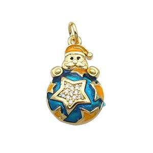 Copper Santa Claus Pendant Pave Zircon Blue Enamel Gold Plated, approx 12.5-18mm