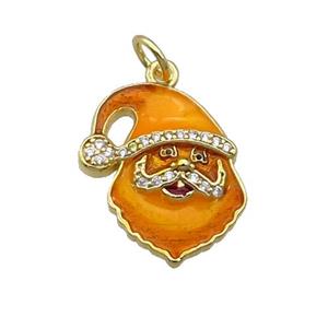 Copper Santa Claus Pendant Pave Zircon Orange Enamel Gold Plated, approx 15.5-17.5mm