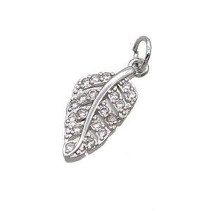 Copper Leaf Pendant Pave Zircon Platinum Plated, approx 8-15mm