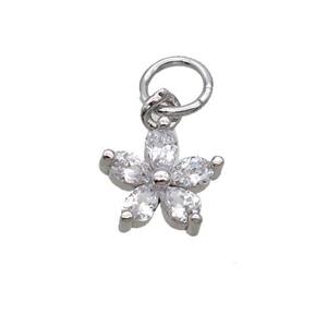 Copper Flower Pendant Pave Zircon Platinum Plated, approx 8mm