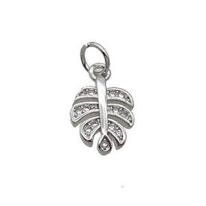 Copper Leaf Pendant Pave Zircon Platinum Plated, approx 8.5-11mm