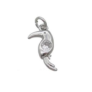 Copper Parrot Pendant Bird Pave Zircon Platinum Plated, approx 7-11mm