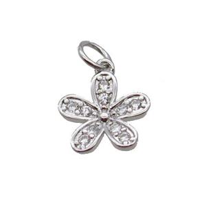 Copper Flower Pendant Pave Zircon Platinum Plated, approx 10mm