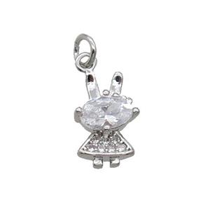 Copper Rabbit Pendant Pave Zircon Platinum Plated, approx 7-11mm