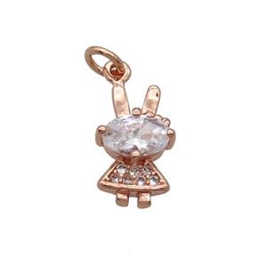 Copper Rabbit Pendant Pave Zircon Rose Gold, approx 7-11mm