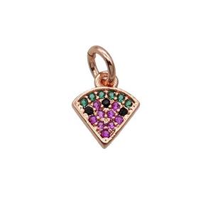 Copper Fan Pendant Pave Zircon Pizza Rose Gold, approx 8mm