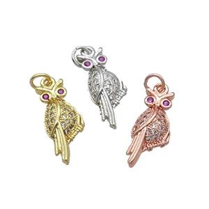 Copper Owl Pendant Pave Zircon Bird Mixed, approx 8-18mm