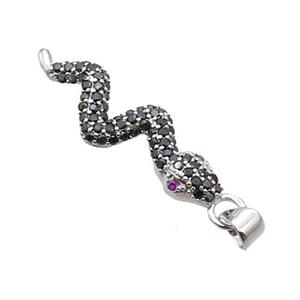 Copper Snake Pendant Pave Zircon Platinum Plated, approx 10-30mm
