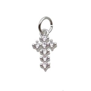 Copper Cross Pendant Pave Zircon Platinum Plated, approx 6-10mm