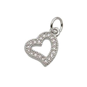 Copper Heart Pendant Pave Zircon Platinum Plated, approx 10mm