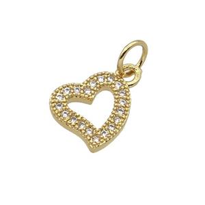 Copper Heart Pendant Pave Zircon Gold Plated, approx 10mm