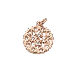 Copper Heart Pendant Pave Zircon Clover Rose Gold, approx 11.5mm dia