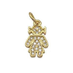 Copper Kids Girl Pendant Pave Zircon Gold Plated, approx 8-11mm