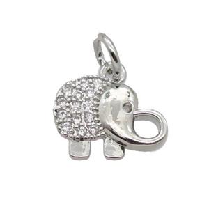 Copper Elephant Pendant Pave Zircon Platinum Plated, approx 9-11.5mm