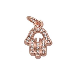 Copper Hamsahand Pendant Pave Zircon Rose Gold, approx 9-10mm