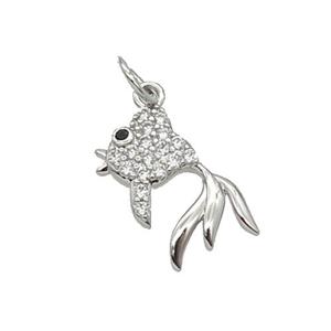 Copper Goldfish Pendant Pave Zircon Platinum Plated, approx 9-14.5mm