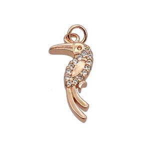 Copper Parrot Pendant Pave Zircon Birds Rose Gold, approx 8.5-16mm