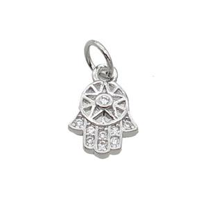 Copper Hamsahand Pendant Pave Zircon Platinum Plated, approx 8-9mm