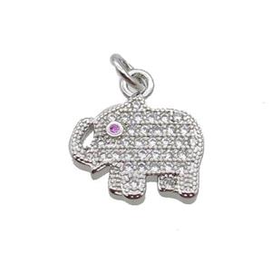 Copper Elephant Pendant Pave Zircon Platinum Plated, approx 11-12.5mm