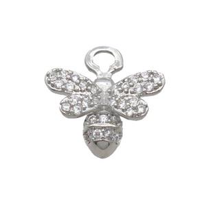 Copper Honeybee Pendant Pave Zircon Platinum Plated, approx 9-12mm