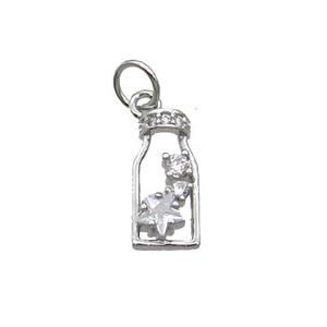 Copper Bottle Pendant Pave Zircon Platinum Plated, approx 6-12.5mm