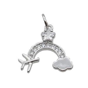 Copper Rainbow Pendant Pave Zircon Airplane Platinum Plated, approx 13-15mm