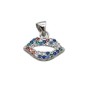 Copper Lips Pendant Pave Zircon Multicolor Platinum Plated, approx 9-16mm