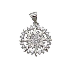 Copper Sun Pendant Pave Zircon Platinum Plated, approx 17mm dia