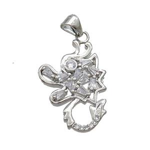 Copper Dragon Pendant Pave Zircon Platinum Plated, approx 16.5-24mm