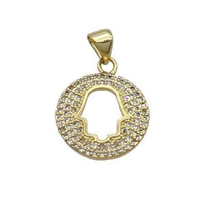 Copper Circle Pendant Pave Zircon Hand Gold Plated, approx 16mm dia