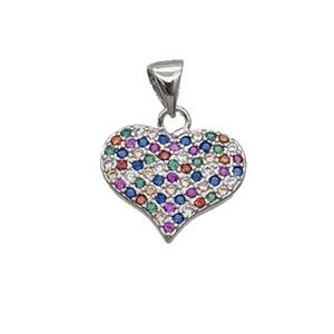 Copper Heart Pendant Pave Zircon Multicolor Platinum Plated, approx 15mm