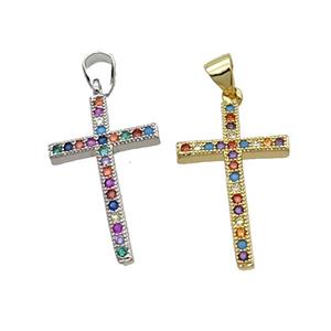 Copper Cross Pendant Pave Zircon Multicolor Mixed, approx 15-25mm