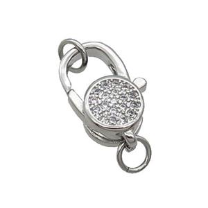 Copper Lobster Clasp Pave Zircon Platinum Plated, approx 10-17mm