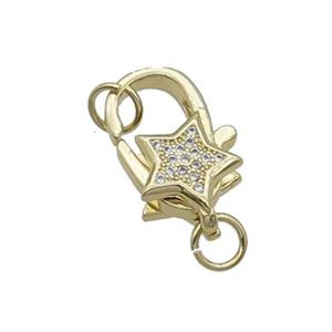 Copper Lobster Clasp Pave Zircon Gold Plated, approx 10-17mm