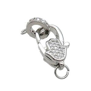 Copper Lobster Clasp Pave Zircon Platinum Plated, approx 10-17mm, 8mm