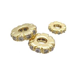 Copper Heishi Spacer Beads Pave Zircon Gold Plated, approx 6mm