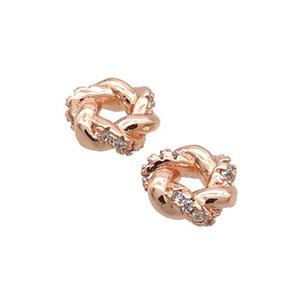 Copper Rondelle Spacer Beads Pave Zircon Rose Gold, approx 8mm