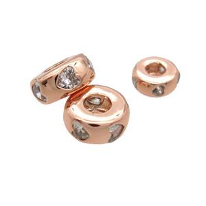 Copper Rondelle Spacer Beads Pave Zircon Rose Gold, approx 6mm