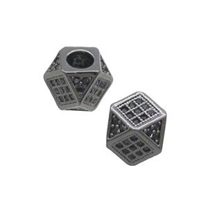 Copper Cube Beads Pave Black Zircon Large Hole Black Plated, approx 7mm, 3mm hole