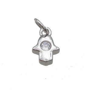 Copper Hamsahand Pendant Pave Zircon Platinum Plated, approx 6.5-7.5mm