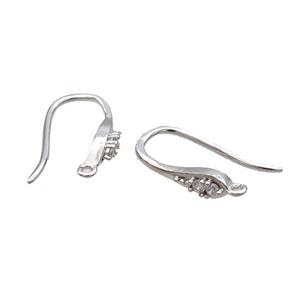 Copper Hook Earring Pave Zircon Platinum Plated, approx 10-16mm