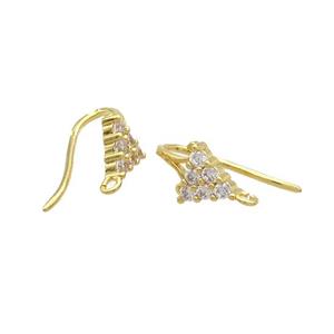 Copper Hook Earring Pave Zircon Gold Plated, approx 8mm, 8-17mm