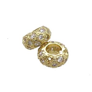 Copper Rondelle Beads Pave Zircon Gold Plated, approx 6mm