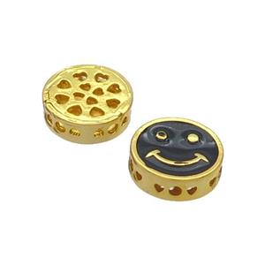 Copper Emoji Beads Black Enamel Gold Plated, approx 11mm dia