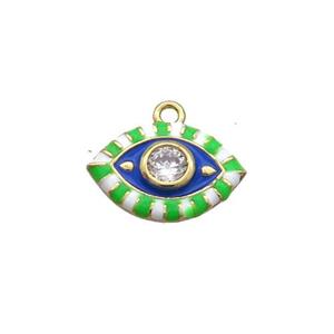 Copper Eye Pendant Pave Zircon Blue Enamel Gold Plated, approx 9-14mm