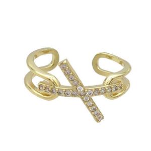 Copper Ring Pave Zircon Gold Plated, approx 14mm, 18mm dia