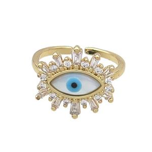 Copper Ring Pave Zircon Evil Eye Shell Gold Plated, approx 16mm, 18mm dia