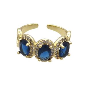 Copper Ring Pave Zircon Blue Crystal Gold Plated, approx 10mm, 18mm dia